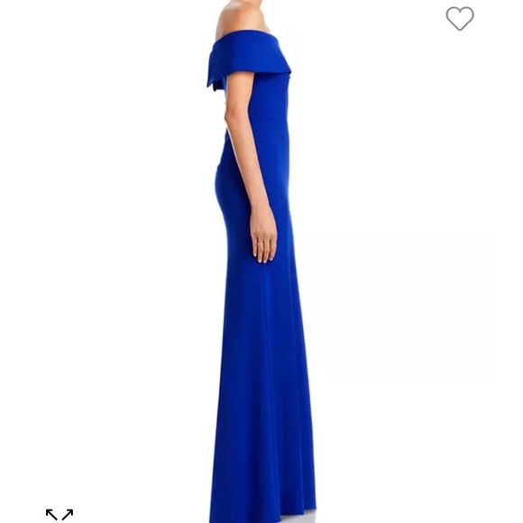 Bloomingdale exclusive Aqua brand off the shoulder Scuba Crepe Gown blue Sz 6 - Picture 3 of 11